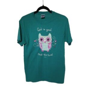 Jerzees T-Shirt Tee Shirt Teal with Blue Purple Owl Christian Size Small